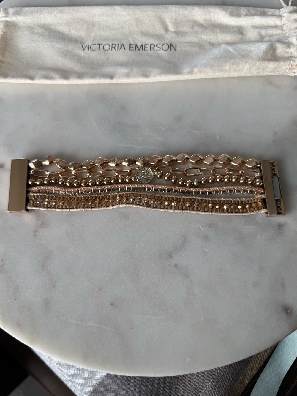 Victoria Emerson Gold and Crystal Multi-Row Stack Bracelet Set NWOT - Picture 2 of 4
